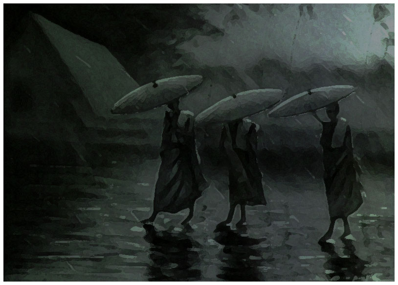 Les moines sous la pluie
